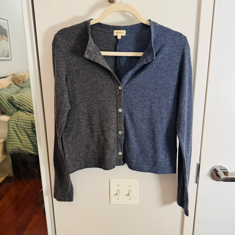 DONNI navy & grey colorblock two tone cardigan
